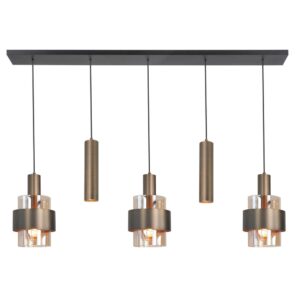Laagste prijs - Highlight 5-lichts hanglampMarrone zwart met koper brons - H5684.01