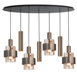 Laagste prijs - Highlight 7-lichts hanglampMarrone zwart met koper brons ovaal - H5686.01