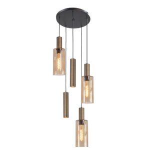 Laagste prijs - Highlight 5-lichts hanglampPerugia zwart met koper brons - H5703.32