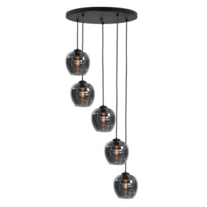 Laagste prijs - Highlight 5-lichts hanglampFantasy zwart met glas - O1039.01 + 5x G2040.19