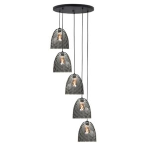 Laagste prijs - Highlight 5-lichts hanglampFantasy zwart met bruin glas - O1039.01 + 5x G2047.19