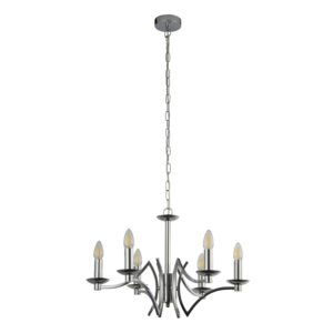 Laagste prijs - Searchlight 6-lichts kroonluchterAscot grijs met chroom - 41312-6CC