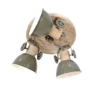 Laagste prijs - Steinhauer Industriële plafondlampGearwood 3-lichts retro groen met hout - 3063G