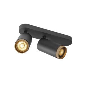 Laagste prijs - SLV OpbouwspotGrip! L 2-lichts zwart met gouden ring - 1009097