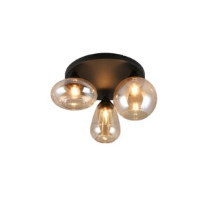 Laagste prijs - Trio 3-lichts plafondlampLumina zwart met amber glas - 617030313