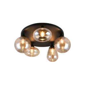 Laagste prijs - Trio 5-lichts plafondlampLumina zwart met amber glas - 617030513