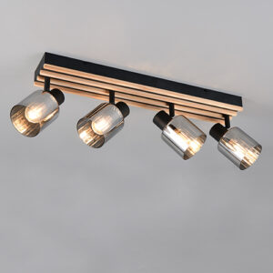 Laagste prijs - Trio Plafondlamp 4-lichtsTravia zwart met hout - R86534032