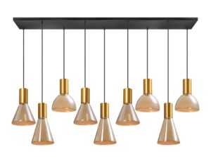 Laagste prijs - ETH 9-lichts eettafellampLisa goud met amber glas - 05-HL4102-3002