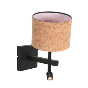 Laagste prijs - Steinhauer Zwart bedlampjeStang met kurk kapje Ø20cm - 4350ZW