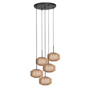 Laagste prijs - Steinhauer 5-lichts hanglampRopex met rotan kappen - 4525ZW