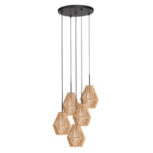 Laagste prijs - Steinhauer Hanglamp 5-lichtsRopex met rotan kappen - 4526ZW