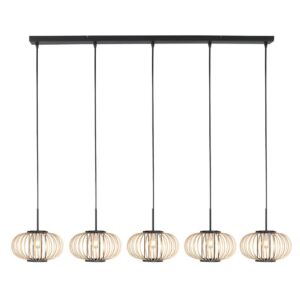 Laagste prijs - Steinhauer Hanglamp 5-lichts rechtSilva met bamboe kappen - 4529ZW