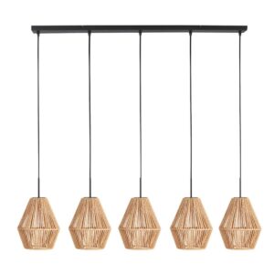 Laagste prijs - Steinhauer Hanglamp 5-lichts rechtRopex met rotan kappen - 4531ZW