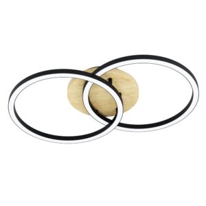 Laagste prijs - Eglo Zigbee plafondlampLomaltas-Z zwart met houtlook - rond - 901743