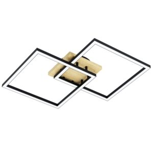 Laagste prijs - Eglo Zigbee plafondlampLomaltas-Z zwart met houtlook - vierkant - 901744