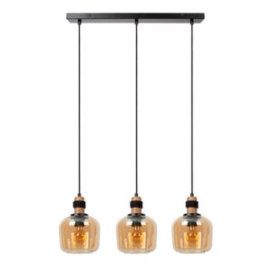Laagste prijs - Lucide 3-lichts hanglampIlona zwart met amber glas - 45408/03/62