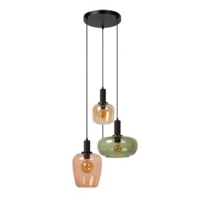 Laagste prijs - Lucide 3-lichts hanglampIlona zwart met gekleurde glazen - 45408/13/99