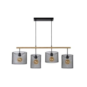 Laagste prijs - Lucide 4-lichts hanglampBaskett zwart met hout - 45459/04/30