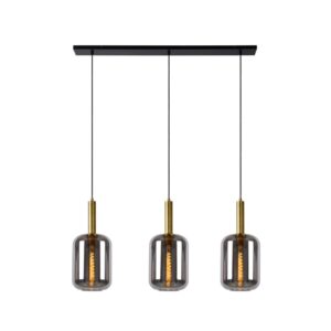Laagste prijs - Lucide 3-lichs hanglampJoanet recht goud met smoke glas - 45494/03/65