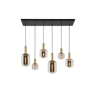 Laagste prijs - Lucide 6-lichts hanglampJoanet recht goud met smoke glas - 45494/06/65