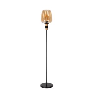 Laagste prijs - Lucide VloerlampIlona zwart met amber glas - 45708/01/62