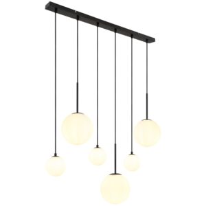 Laagste prijs - Globo Design hanglampHallie 6-lichts zwart met witte bollen - 15168-6