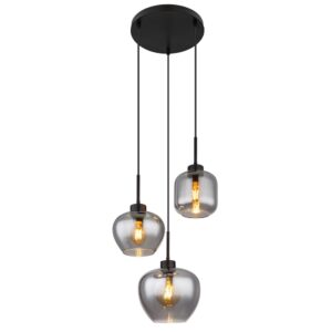 Laagste prijs - Globo Design hanglampMatt 3-lichts zwart met smoke glas - 15549-3SH