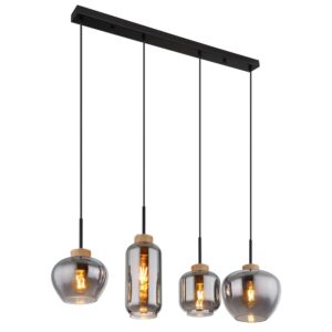 Laagste prijs - Globo Design hanglampMatt 4-lichts zwart met smoke glas - 15549-4H