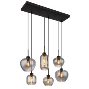 Laagste prijs - Globo 6-lichts hanglampMatt zwart met smoke glas - 15549-6SH