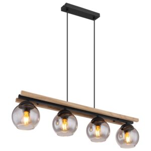 Laagste prijs - Globo 4-lichts hanglampConni zwart met hout - 15569-4HW
