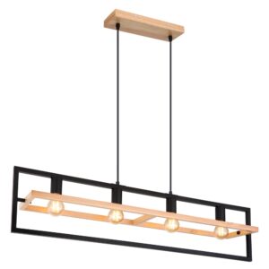 Laagste prijs - Globo 4-lichts hanglampErica zwart met hout - 15575-4H