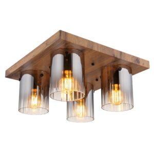 Laagste prijs - Globo PlafondlampUnderwood hout 4-lichts - 15915-4