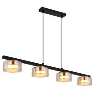 Laagste prijs - Globo Design hanglampHiggins 4-lichts zwart met amber glas - 16055-4HG
