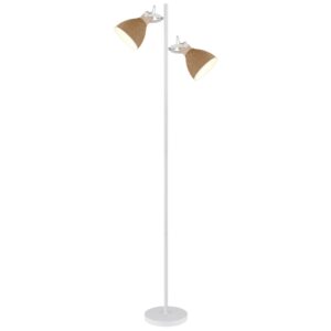 Laagste prijs - Globo VloerlampLyndon wit met rotan - 16466-2S