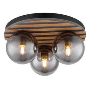 Laagste prijs - Globo PlafondlampParsons 3-lichts zwart met hout - 54343-3