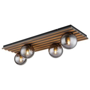 Laagste prijs - Globo PlafondlampParsons 4-lichts zwart met hout - 54343-4