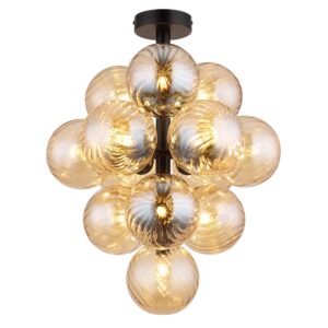 Laagste prijs - Globo Zwarte plafondlampConor met amber glas - 56146D