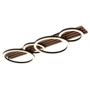 Laagste prijs - Globo PlafondlampTisha 4 ringen zwart met hout - 67353D4