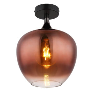 Laagste prijs - Globo Zwarte plafondlampMaxy met rood glas Ø 24cm - 15548DG