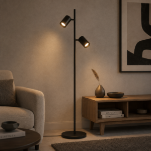 Laagste prijs - Artdelight VloerlampMegano zwart 2-lichts - VL MEGANO2 ZW