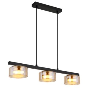 Laagste prijs - Globo Design hanglampHiggins zwart met amber glas - 16055-3HG